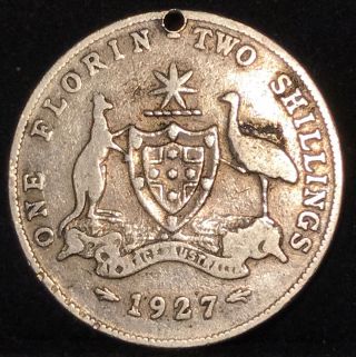 Scarce 1927 Australia Florin Two Shilling Silver Coin photo