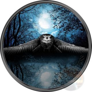 Owl Night Hunters 3 Oz Silver Coin 2000 Francs Ivory Coast 2017 photo