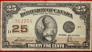 1923 Dominion Of Canada 25 Cents Fractional Note S/h photo