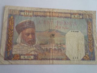 1939 - 1945 Ww Ii Algeria 100 Francs Banknote P 85 photo