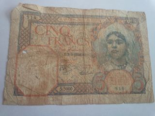 1941 C Algeria 5 Francs Banknote P 77 photo
