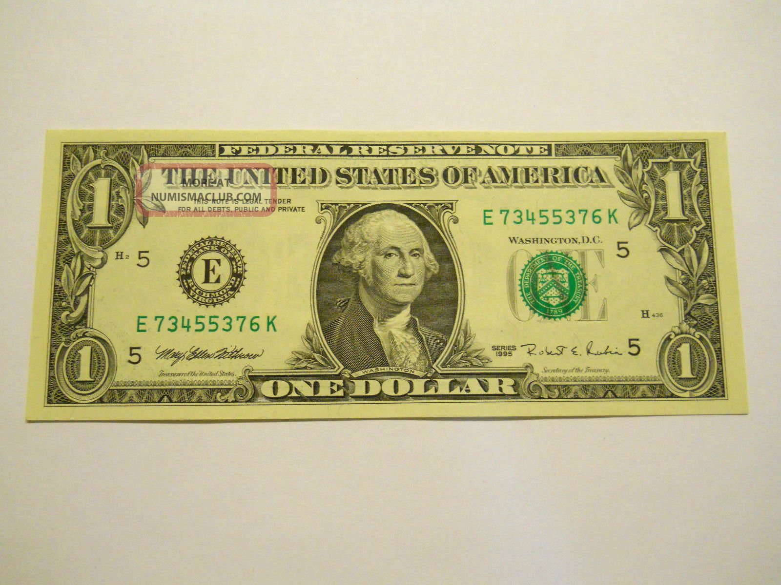 Uncirculated 1995 $1.  00 Federal Reserve Note Small Size Notes photo
