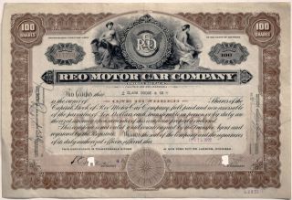 Reo Motor Car Company: 1922 Capital Stock Certificate For 100 Shares - N.  Y.  1228 photo