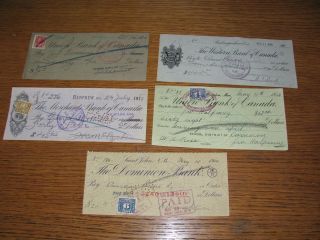 Old Cancelled Bank Cheques From Defunct Canadian Banks (5 Different) photo