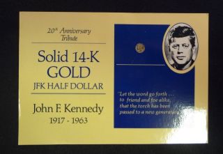Solid 14k Gold John F Kennedy Memorial Half Dollar Jfk 9mm 20th Anniversary photo