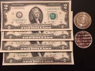 (4) 2013 $2 Us Bills 1oz Pure Silver.  999 International Trade Bullion (2) photo