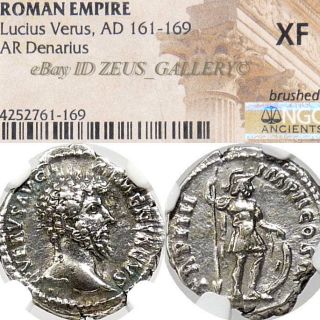 Lucius Verus Ngc Cert.  Xf Denarius Mars Helmeted Military Kit Ancient Roman Coin photo