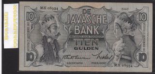 [bl] Netherlands Indies,  Javasche Bank,  10 Gulden,  23 - 9 - 1937,  P79b,  Vf, photo