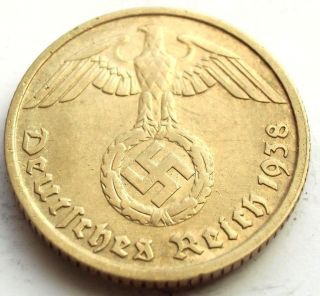 German 3rd Reich 1938 D - 10 Reichspfennig Wwii Coin photo