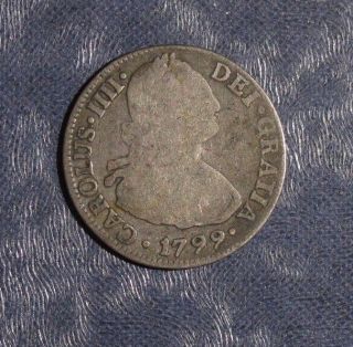 1799 Fm Mexico Silver 2 Reales Coin - Km 91 - photo