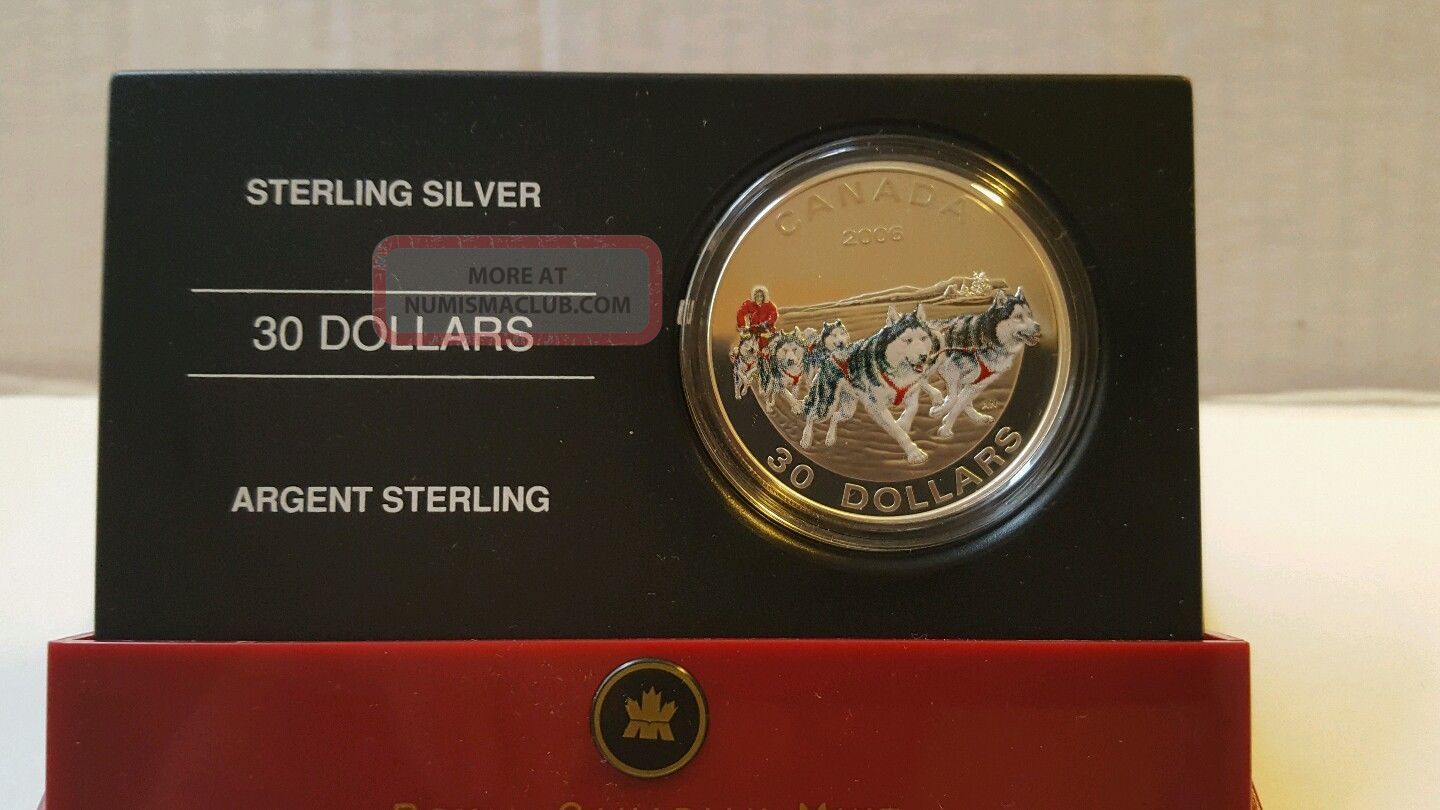 Royal Canadian 2006 30$ Sterling Silver Coin Dog Sled Team Colorized Coins: Canada photo