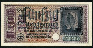 Germany Ww2 50 Reichsmark 1940 - 1945 Series A Xf photo