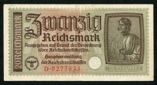 Germany Ww2 20 Reichsmark 1940 - 1945 Series D Xf photo
