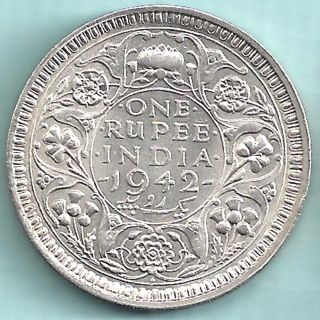 British India - 1942 - King George Vi Emperor - One Rupee - Rare Silver Coin photo