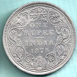 British India - 1875 - 0/1 Dot - Victoria Empress - One Rupee - Rarest Silver Co photo