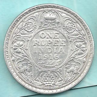 British India - 1916 - King George V Emperor - One Rupee - Rare Silver Coin photo