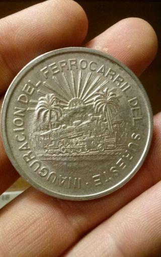 Raw 1950 Mexico 5 Peso Railroad Silver Coin Mexican Coin photo