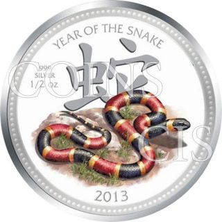 Niue 2013 1$ Lunar Snake - Coral 1/2oz Proof Silver Coin photo