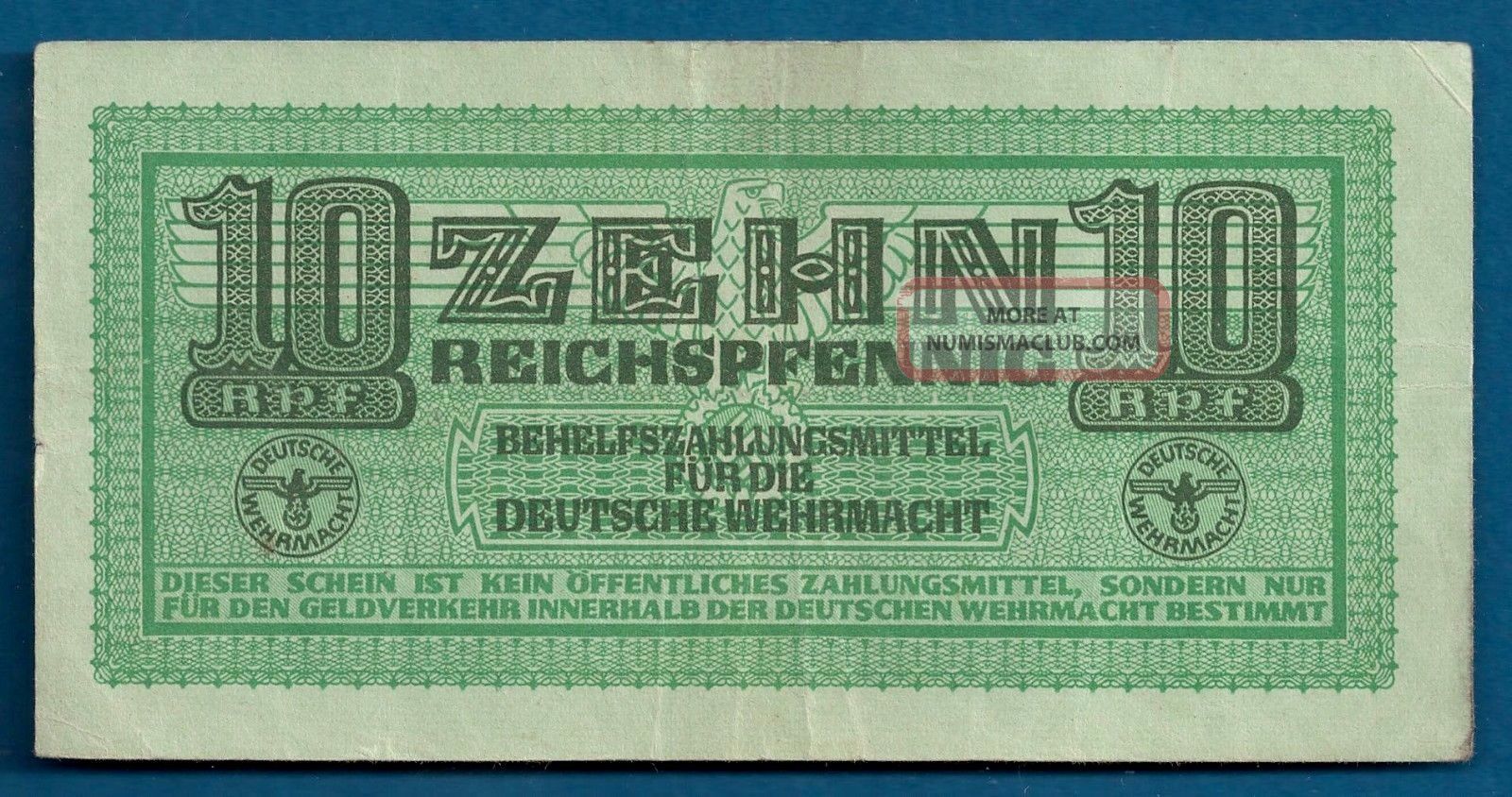 Ww2 German Armed Forces 10 Reichspfennig 1942 M - 34 Military Payment Certificate Europe photo