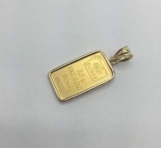 24k Pamp Suisse 2.  5 Grams Fine Gold Bar 999.  9 Pendant With 14k Yellow Gold Frame photo