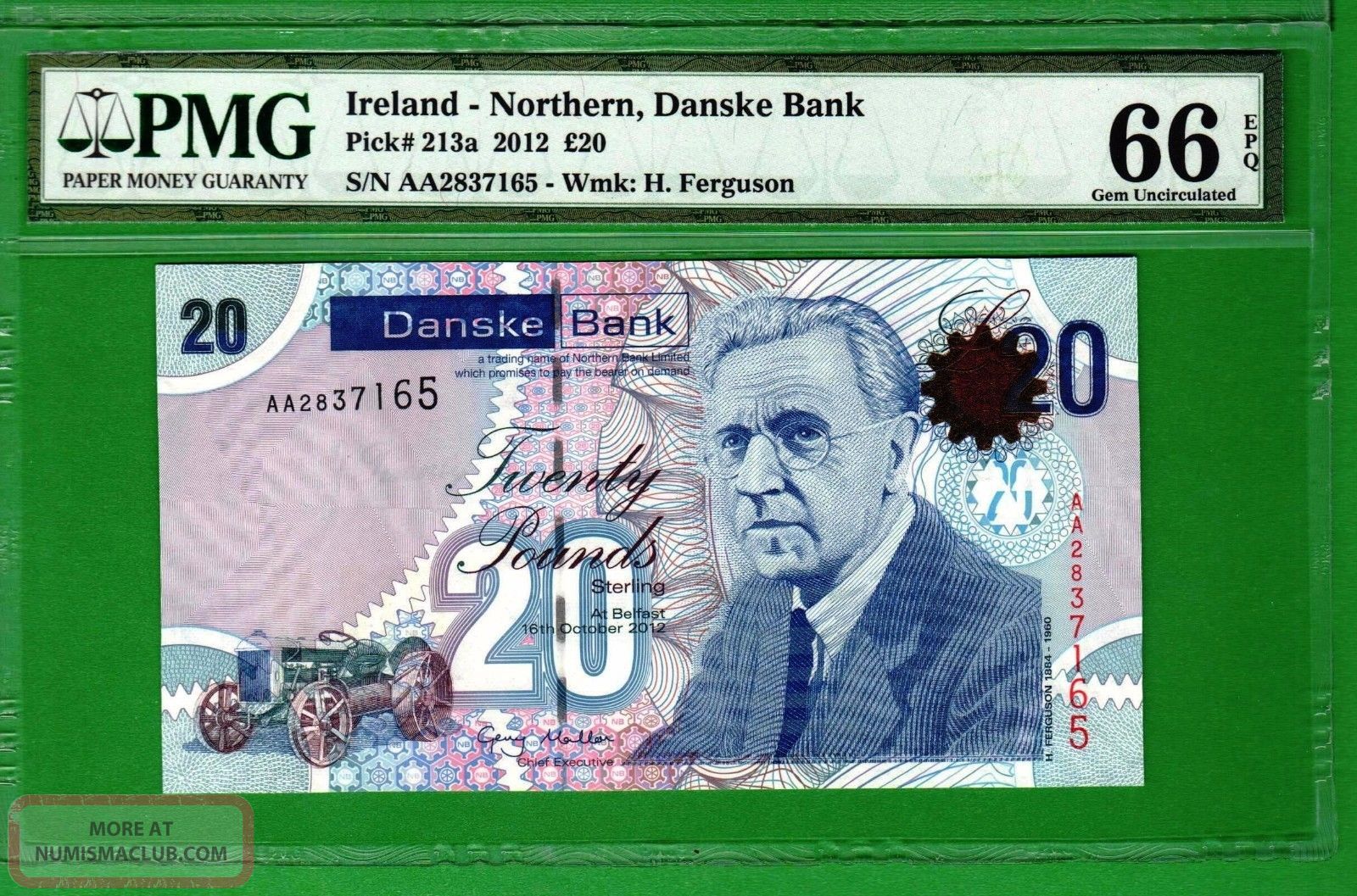 Northern Ireland - 2012 Danske Bank 20 Pounds P213a Banknote Pmg66 Epq Gem Unc Europe photo
