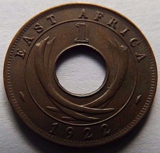 1922 East Africa One Cent Unc No Mark 5 Times More Rare Than H Mark photo