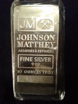 10 Oz Silver Bar - Johnson Matthey Serial R5075 photo