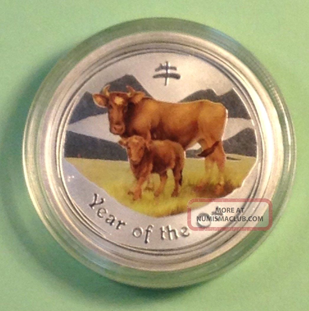 2009 " Year Of The Ox " Half Oz Silver Colorized Coin - Australia Lunar