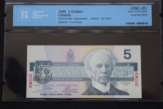 Bank Of Canada Crow/bouey $5 1986 Bc - 56as Specimen Gem Unc65 photo