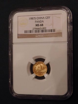1987s China 1/20 Oz.  999 Fine Gold 5 Yuan Panda Coin Ngc Graded Ms68 5y 1987 - S photo