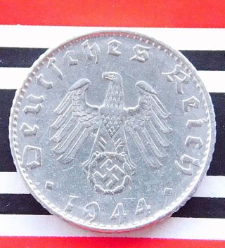 Rare German Coin 50 Reichspfennig 1944 B Alu Third Reich Swastika 3rd Nazi Wwii photo