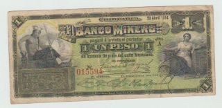 Mexico Frampton M130 1914 El Banco Minero Chihuahua 1 Peso Abnc Serie A photo