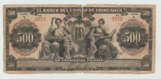 Mexico Frampton M100 1913 El Banco Del Estado De Chihuahua 500 Pesos Abnc Seriea photo