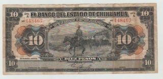 Mexico Frampton M96 1913 El Banco Del Estado De Chihuahua 10 Pesos Abnc Serie A photo