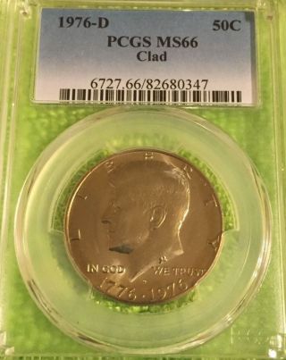 1976 - D 50c Clad Kennedy Half Dollar Pcgs Ms66 Clad Lightly Gold Toned 347 photo