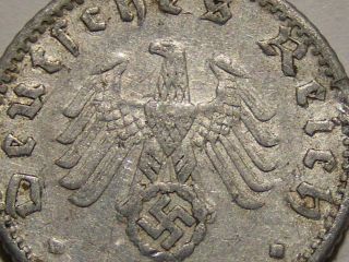 1940 Old Antique Wwii Nazi Hitler Germany 3rd Reich Berlin 50 Pfennig War Coin photo