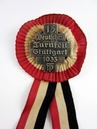 Vintage Old 15.  Deutsches Turnfest Stuttgart 1933 Badge Award Rosette photo