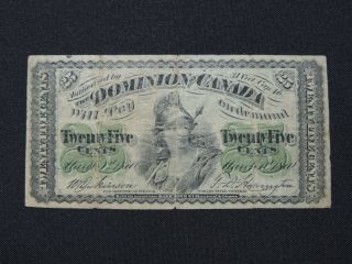 1870 25¢ Twenty Five Cents Dominion Of Canada Bank Note Vg photo