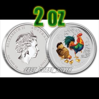 2017 Year Of The Rooster Colorized Perth ' S Lunar Series Ii 2 Oz Silver Coin photo