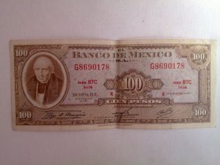 100 Peso Mexico Banknote 1972 Cir.  Abnc photo