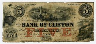 1859 $5 The Bank Of Clifton,  Canada Note photo
