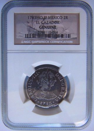 El Cazador Shipwreck Mexico 2 Reales 1783 Ngc Spanish Treasure Silver Rare Coin photo