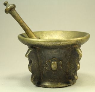 =1500s - 1600 ' S Lg French Bronze Pharmaceutical Mortar & Pestle Apothecary Alchemy photo