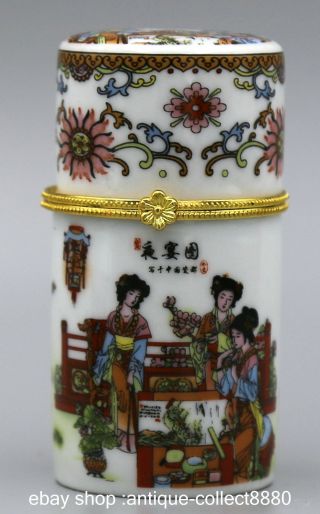 81mm China Colour Porcelain Woman Flower Scalewing Vogue Toothpick Box photo