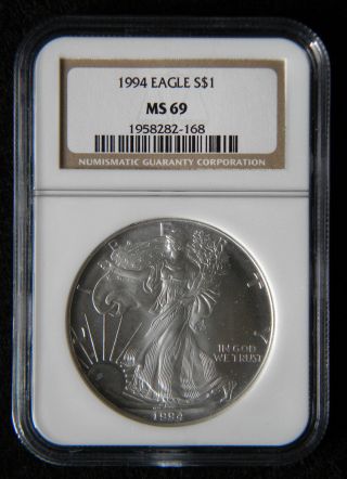 1994 Key Date Silver American Eagle Ms69 Ngc Graded/slabbed 1oz $1 Bullion Coin photo