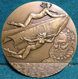 Women W/ Flag,  Poet CamÕes,  Sea / Flyiing Horses 80mm 1980 Bronze Medal photo