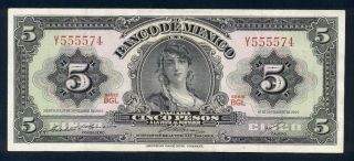 México American Bank Note Gitana $5 Pesos Vf Serie Bgl Y555574 K 60j photo