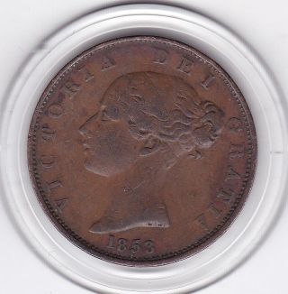1853 Queen Victoria Half Penny (1/2d) Copper Coin photo
