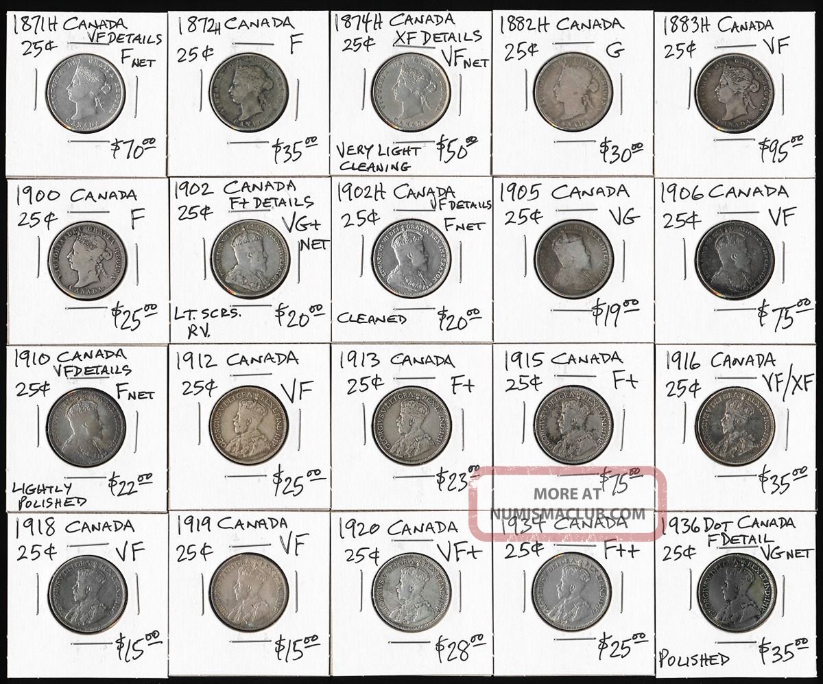 Twenty Canada 25¢ (1871 - 1936) All Different Dates Coins: Canada photo