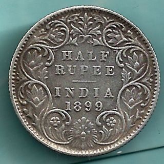 British India - 1899 - Victoria Empress - Half Rupee - Rarest Silver Coin photo